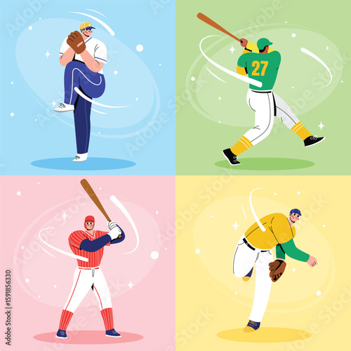 Hand Drawn Flat Baseball Player Collection