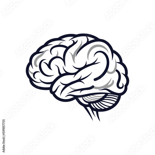 Human Brain Diagram Icon. Stylized vector graphic of the cerebrum representing cognition, intellect, and innovation. Ideal for science, education, or psychological themes.