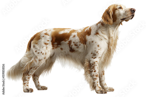 English Setter Dog Standing with Head Raised, Nose in the Air, Side Profile View, Transparent Background