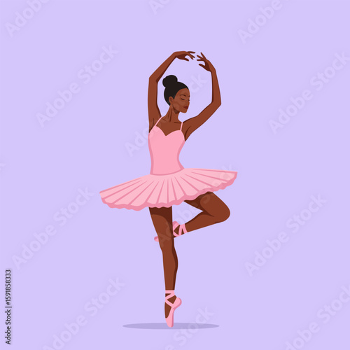 Elegant Ballerina Dancing in Pink Tutu on Lavender Background