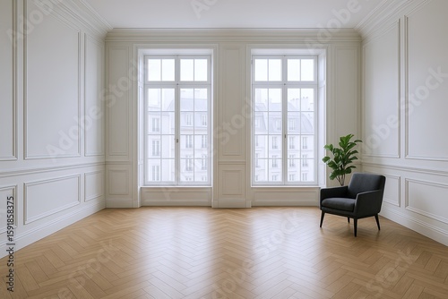 Wallpaper Mural Bright Empty Room with Large Windows, Elegant Interior Design and Hardwood Floor. Torontodigital.ca
