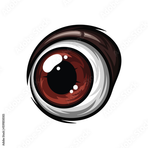 Stylized Brown Eye Illustration. This vibrant animated optic, featuring a deep umber iris, gleams with highlights. It symbolizes vigilance, perception, and a keen gaze, ideal for character branding.