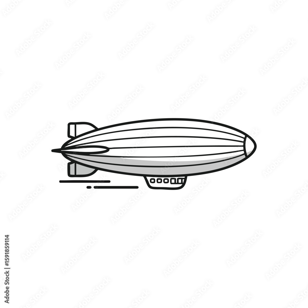 Fototapeta premium Vintage Airship Flight Illustration. Stylized dirigible artwork, evoking early 20th century aerial journeys. Represents ambition, innovation, and graceful movement through the skies.