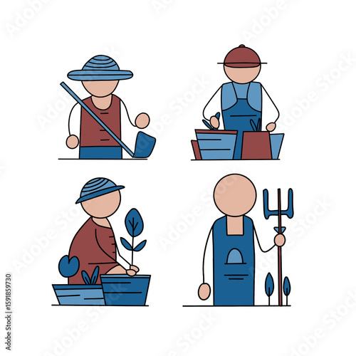 Farmer Character Set in Various Gardening Poses