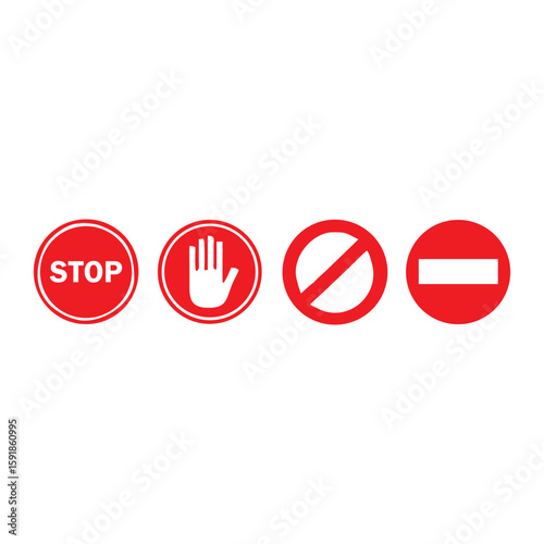 Red and White Warning Prohibition and Stop Signs Collection