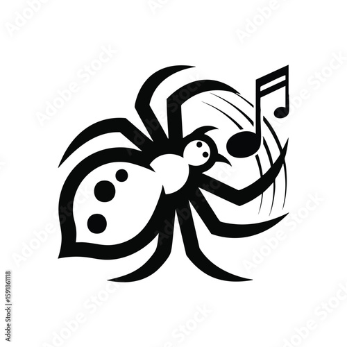 Melodic Spider Icon Vector Art. Whimsical arachnid graphic emitting a playful tune, symbolizing unexpected creativity and the harmonious spirit of nature.