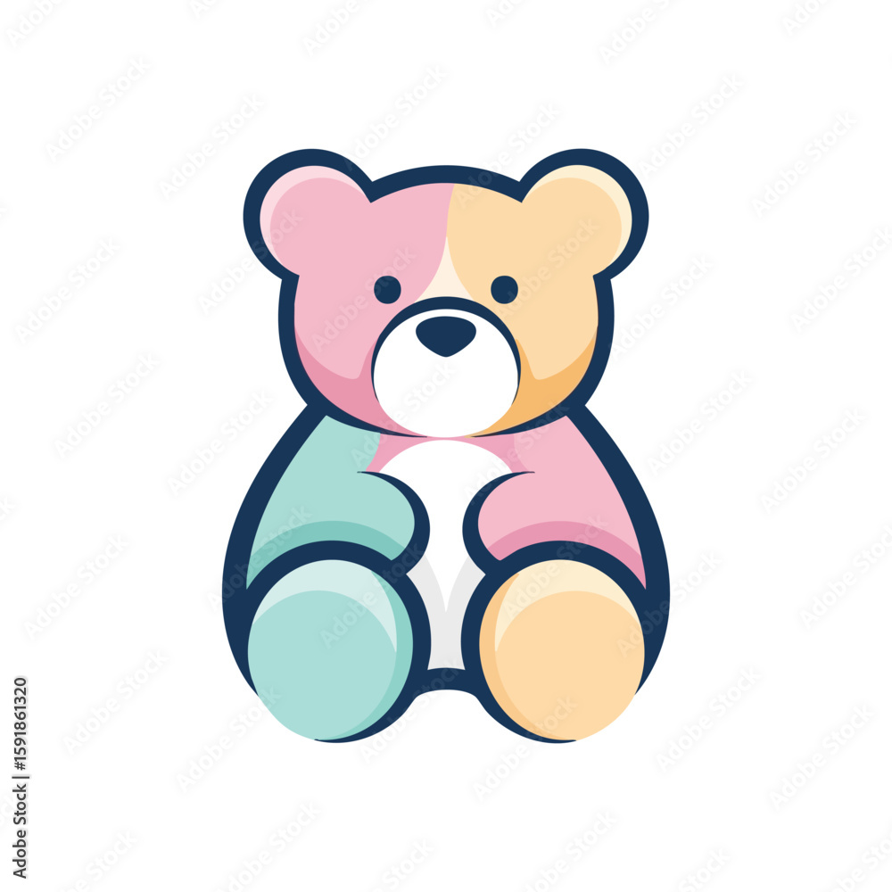 Fototapeta premium Cute Pastel Teddy Bear Illustration. Adorable multi-colored cuddly toy embodying comfort and childhood joy. A charming digital artwork for children and gentle themes.
