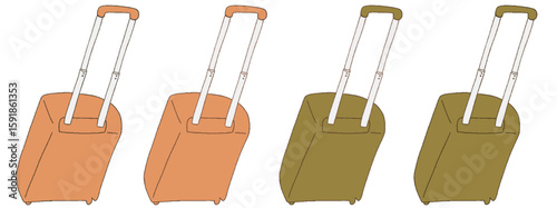 キャリー　旅行　趣味　イラスト　オレンジ　黄土色　4セット　線画　色違い