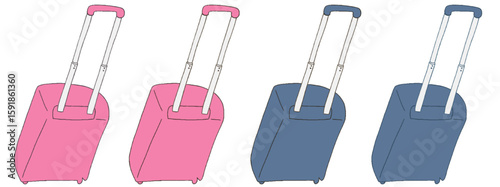キャリー　旅行　趣味　イラスト　ピンク　青　4セット　線画　色違い