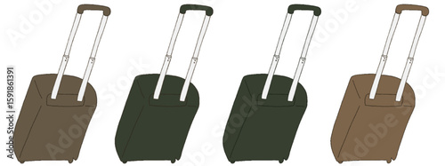 キャリー　旅行　趣味　イラスト　こげ茶色　濃い緑　4セット　線画　色違い