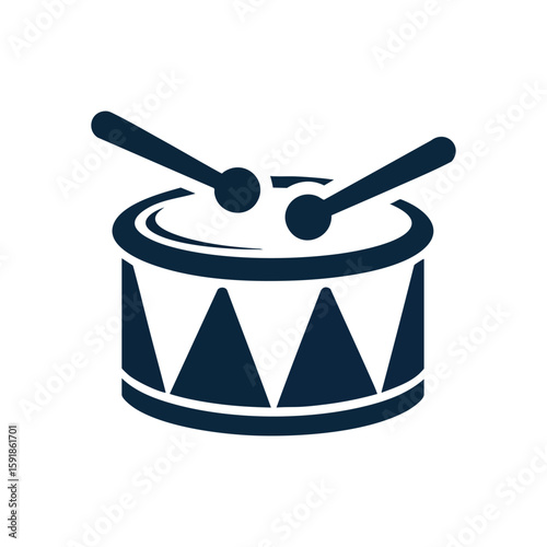 Musical Drum Instrument Icon. This elegant graphic depicts a basic percussive device and its mallets. It conveys notions of sound, rhythm, and artistic expression.