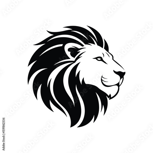 Regal Lion Mane Illustration. Elegant monochrome artwork of a mighty feline's face in profile. This design embodies power, nobility, and authority.