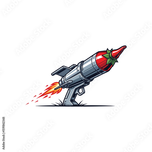 Red Chili Rocket Blasts Off. Vibrant pepper projectile soaring, symbolizing intense flavor, rapid progress, and dynamic energy.