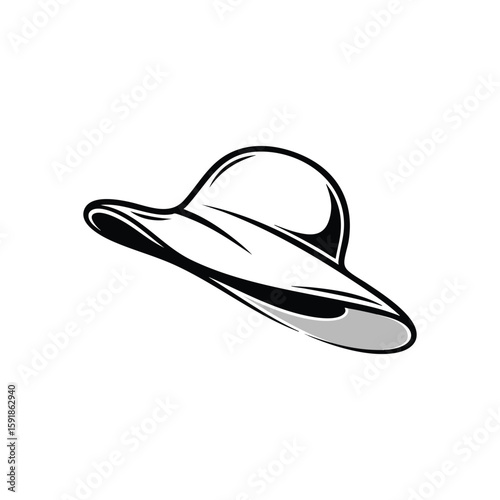Elegant Wide Brim Hat Symbol. A minimalist graphic of a chic head covering, perfect for sunny leisure and graceful protection from solar rays. Represents summer serenity.