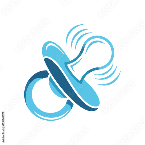 Calming Baby Pacifier Emblem. Stylized rendering of an infant's pacifier in calming blue hues. Represents peace, solace, and gentle care for a newborn. Ideal for child health or nursery themes.