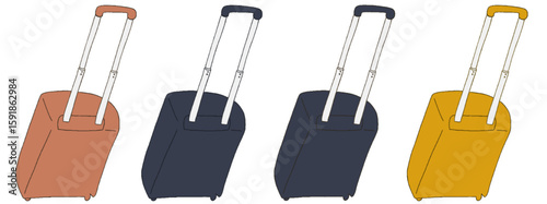 キャリー　旅行　趣味　イラスト　濃い赤　藍色　黄色　4セット　線画　色違い