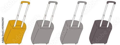 キャリー　旅行　趣味　イラスト　黄色　灰色　濃い灰色　4セット　線画　色違い