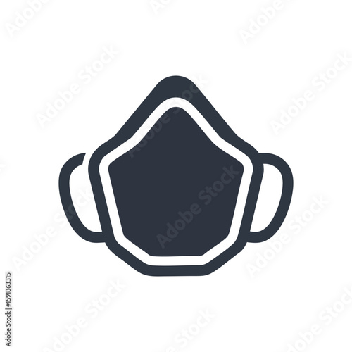 Respirator Mask Protection Icon. This flat graphic depicts a medical face covering, essential for personal defense against airborne contaminants. It conveys health, wellness, and security.
