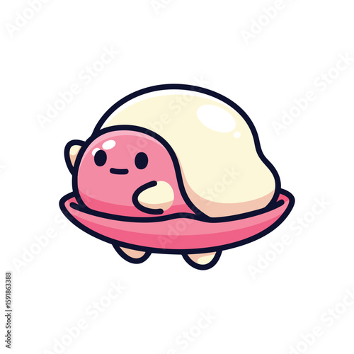 Adorable Pink Kawaii Character. This delightful vector illustration features a charming creature with a creamy shell. Its cheerful expression evokes joy and lightheartedness, perfect for playful.