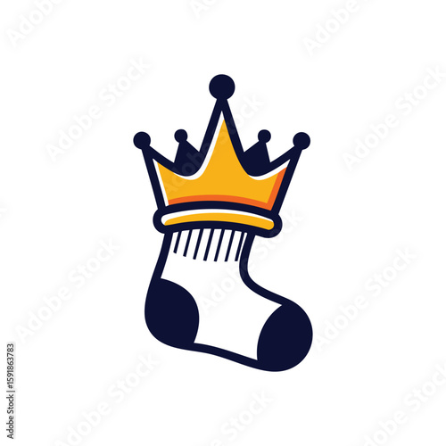 Crowned Cozy Footwear. Stylized illustration of a snug sock adorned with a golden crown. This graphic represents ultimate comfort and royal elegance, perfect for branding or apparel.