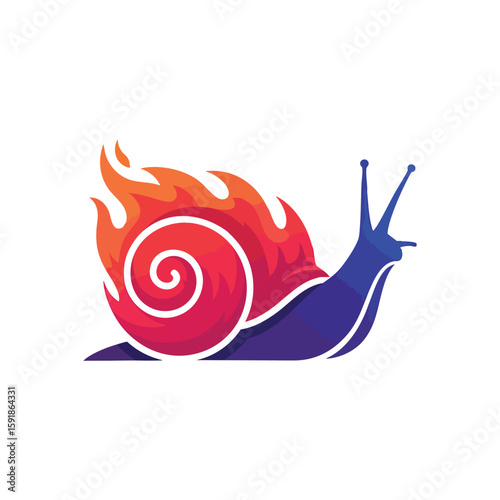 Dynamic Fiery Snail Illustration. Vibrant gastropod with an energetic blazing shell. This compelling artwork symbolizes swift progress, power, and transformation, defying expectations.