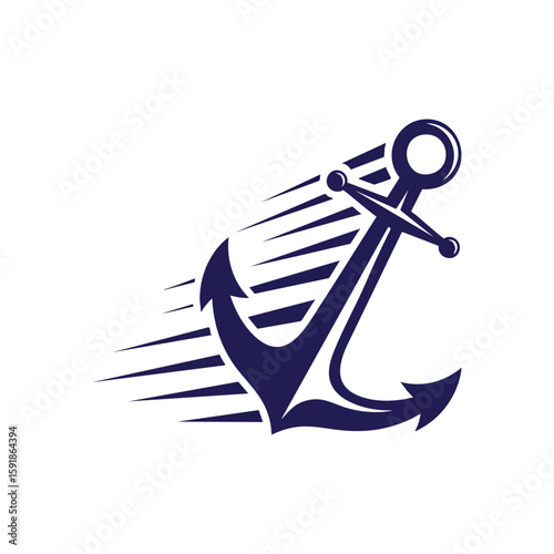Swift Maritime Anchor Logo. A bold blue seafaring emblem with flowing lines, symbolizing quick progress and enduring stability. Perfect for ventures related to voyages or secure advancement.