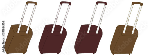 キャリー　旅行　趣味　イラスト　茶色　こげ茶色　4セット　線画　色違い