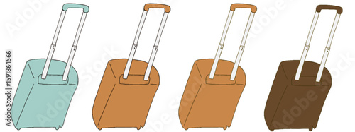 キャリー　旅行　趣味　イラスト　水色　茶色　こげ茶色　4セット　線画　色違い