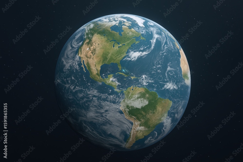 Obraz premium Highly detailed realistic Earth globe view showcasing North and South America from space.