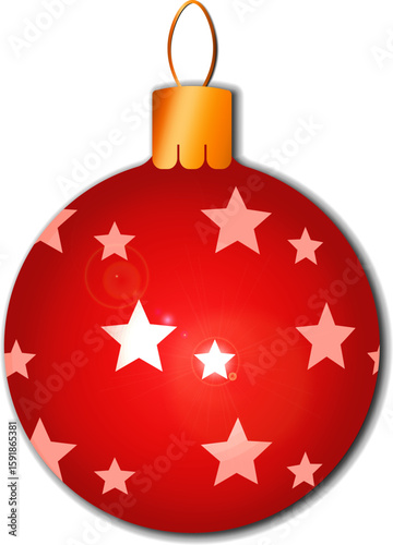 Christmas tree decoration red ball with shiny stars 