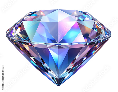  3D glossy diamond with pastel blue, pink, and purple gradient reflections, isolated on transparent background PNG