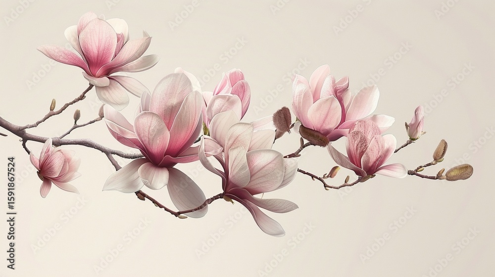 Obraz premium Pink spring magnolia flowers branch