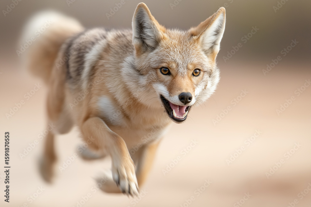 Obraz premium Coyote wildlife in motion: a running desert mammal in nature with fur
