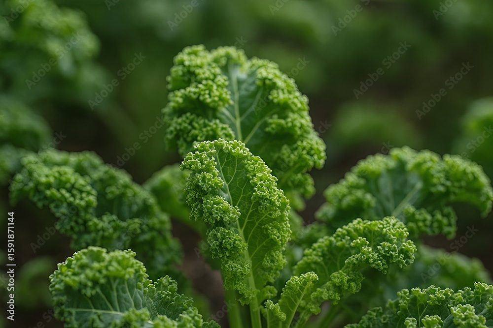 Close-up of fresh curly kale leaves with vibrant green color on garden soil. Close-up of fresh curly kale leaves with vibrant green color on garden soil.