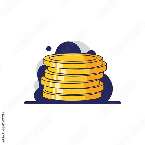 Stack of shiny gold coins, illustration style, financial wealth concept.
