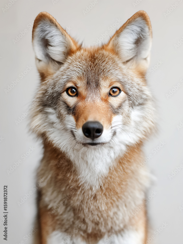 Fototapeta premium Coyote wild canine portrait in nature, capturing animal fur and eyes with wildlife focus