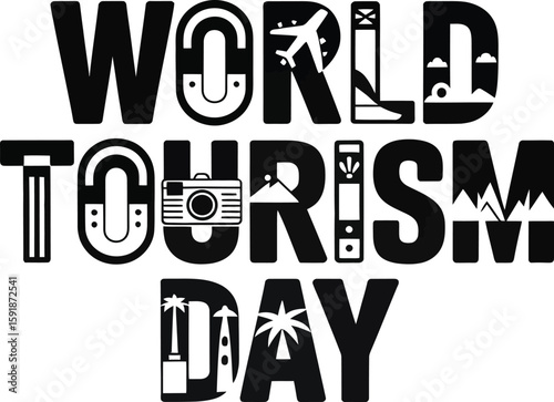 World Tourism Day Bold Typography with Iconic Travel Elements
