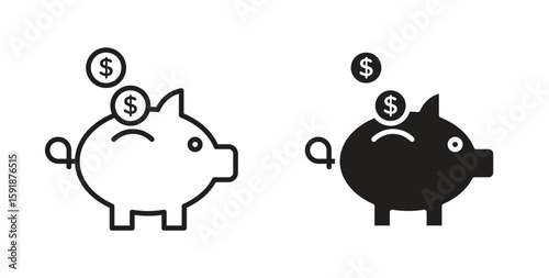 Piggy bank icon for websites and mobile minimalistic flat design.