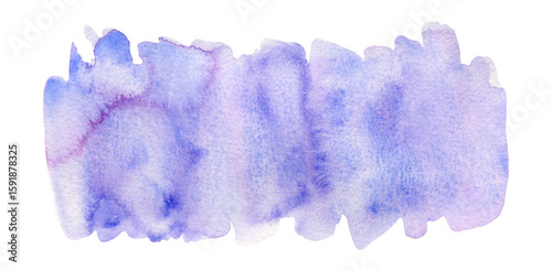 Bright light blue and purple artistic textured watercolor stain. Vibrant magenta and violet granulate gradient watercolour shape for banner design, texture, abstract water, cosmos or cloud concept