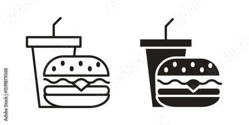 Hamburger soda icon for websites and mobile minimalistic flat design.
