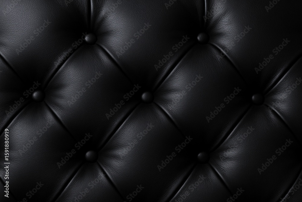Obraz premium Close-up of black leather tufted upholstery with deep button details and smooth texture.