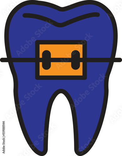 Tooth with braces icon representing orthodontic treatment, braces procedure or dental straightening with transparent background