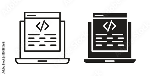 Display code icon for websites and mobile minimalistic flat design.