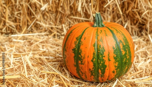Orange pumpkin on hay