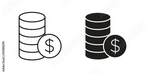 Coins icon for websites and mobile minimalistic flat design.