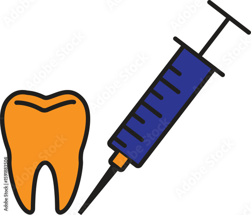 Tooth and syringe icon representing dental injection procedure or anesthesia with transparent background