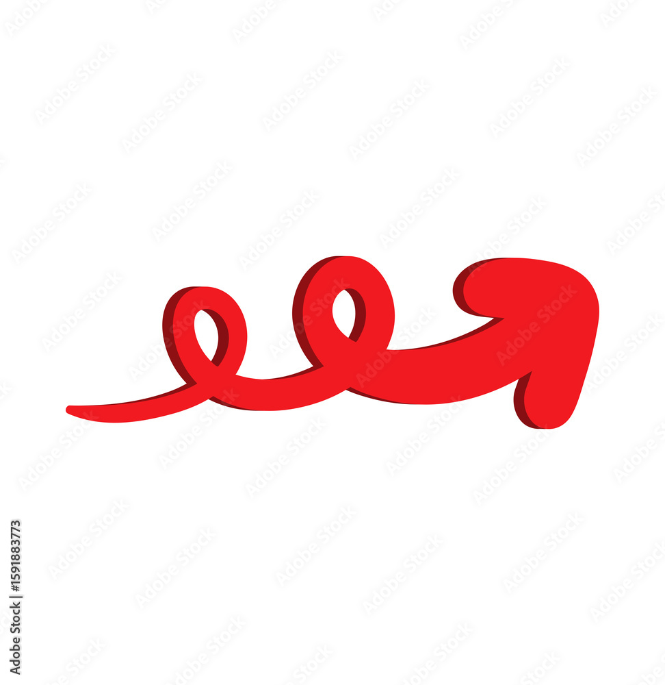 Fototapeta premium Red curve arrow doodle icon isolated on transparent background.