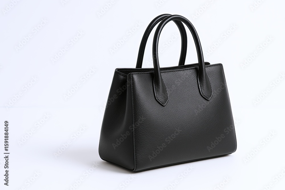 Naklejka premium Elegant black leather handbag with sturdy handles and spacious design for everyday use.