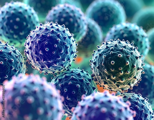 Close-up view of numerous microscopic spherical structures