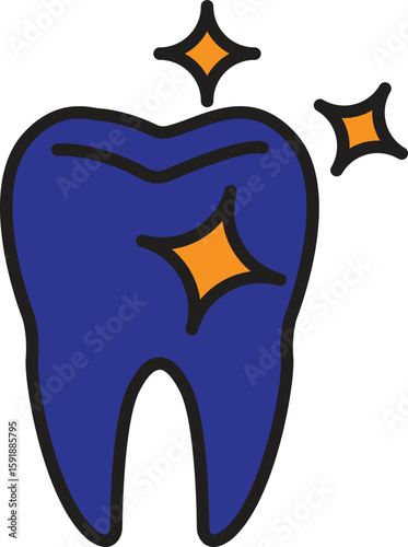 Sparkling tooth icon representing clean teeth, whitening or dental shine with transparent background